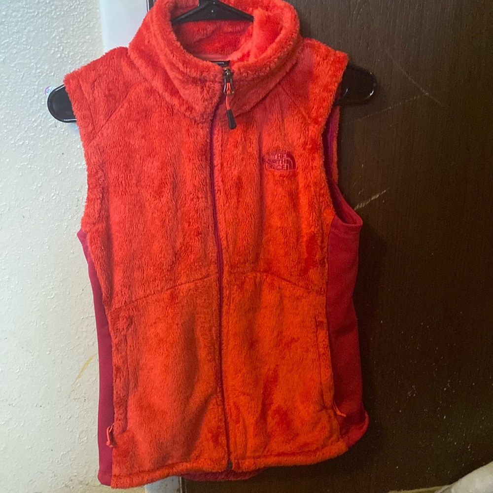 Red north face vest size medium